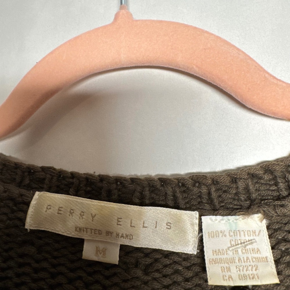 RARE Vintage Eggplant Veggie Adult Humor Perry Ellis Knitted By Hand Sweater Med - Picture 3 of 7